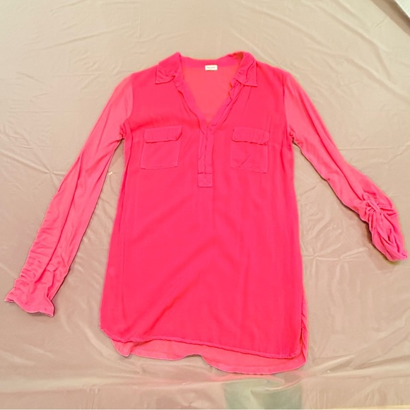 NWOT Splendid Long Sleeve w/ Roll Tab Hot Pink Henley Top Size Small MSRP $98 - Picture 5 of 11